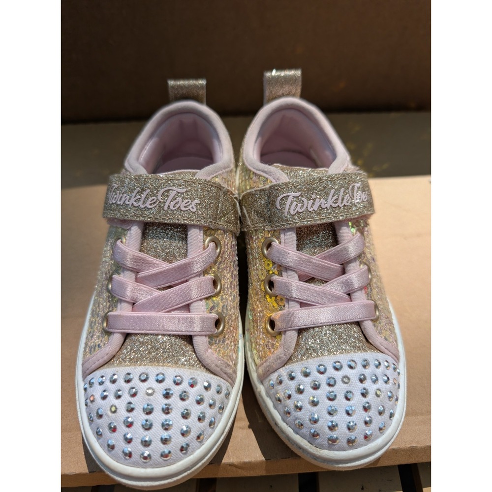 Skechers Twinkle Toes Pink/Gold Glitter Gems Shoes Sneakers Toddler Girl Size 9